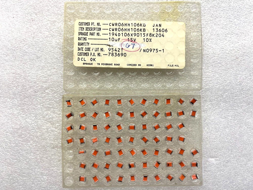 (1 PIECE) CWR06HH106KB, 194D106X9015F8, Capacitor, Tantalum, 10uf, 15V, 10±%