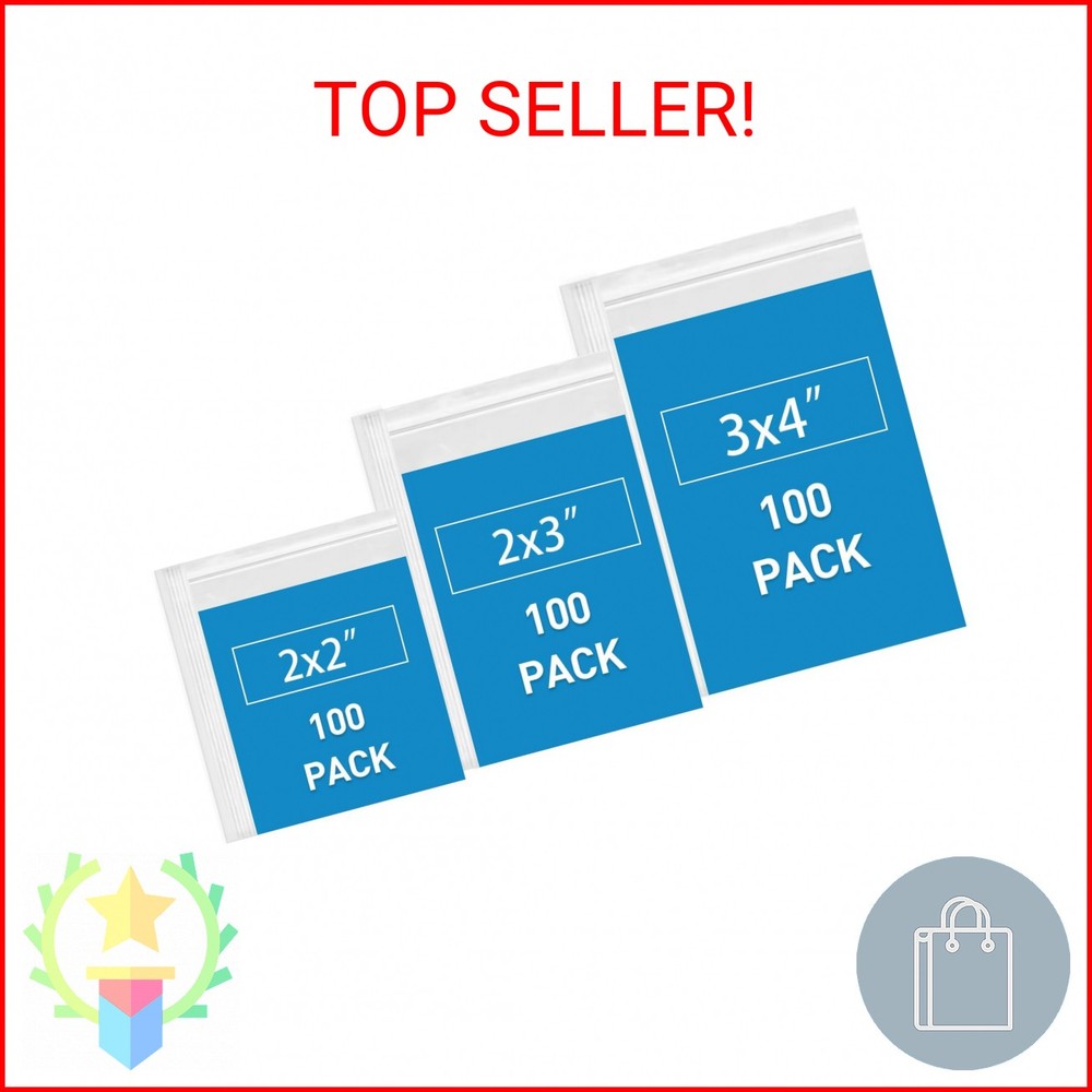 Small Plastic Bags, 300 PCS Small Jewelry Bags 3 Assorted Sizes 2×2 2×3 3×4 Inch