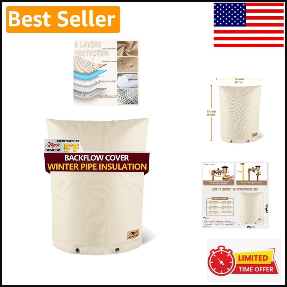 Sand Colored Backflow Preventer Insulation Cover for All Seasons – 16″W x 20″H