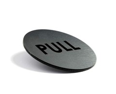 Brushed Silver Push Pull Door Signs – Set of 2, 2″ Round, Laser Engraved Acrylic