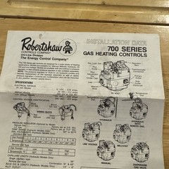Robertshaw Controls Company 700 Series Gas Heating Controls Installation Data