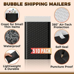 510-Pack Bubble Mailer 4” x 8” – Self-Sealing 4×8 inches, Black – 510 Pack