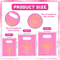 TOSPARTY 100 PCS 3 Sizes Thank You Plastic Merchandise Bags Shopping Bag with Ha
