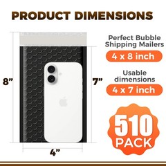 510-Pack Bubble Mailer 4” x 8” – Self-Sealing 4×8 inches, Black – 510 Pack