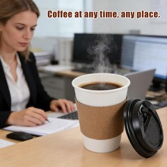 Coffee Cups, 50 Pack 12 oz Disposable Coffee Cups with Lids and Sleeves,