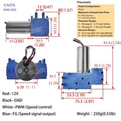 Parker / Hargraves BLDC 12VDC Miniature Vacuum Diaphragm Pump Dual Head Air Pump