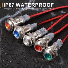5 Pcs 8mm Nickel-Plated LED Indicator Light with 150mm Cable for 110V-220V