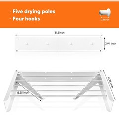 Clothes Drying Rack 31.5 inches Foldable Wall Mount Laundry Rack Folding Indo…