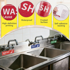 4PCS Wash Rinse Sanitize Sink Labels Stickers, Waterproof Hand Wash Only Sign, S