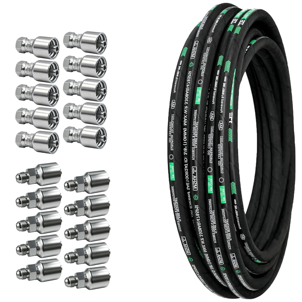 Hydraulic Hose 100ft 1/2in 3988Psi 2 Steel Braid 20Pcs JIC 37° Fittings