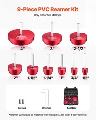 VEVOR PVC Pipe Reamer Kit PVC Fitting Socket Saver 9-Piece for SCH40 ABS Pipes