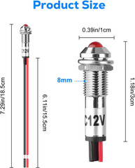 Linkstyle 8Mm 12V LED Indicator Light: 8PCS Panel Mount, Waterproof Metal Dash L