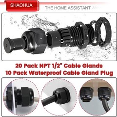 30PCS 1/2″ NPT Cable Gland, IP68 Waterproof Gland Kits(black)