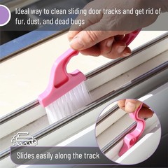 Window Track Cleaning Brush with Ergonomic Handle and Built-in Scraper, 2-Pack,