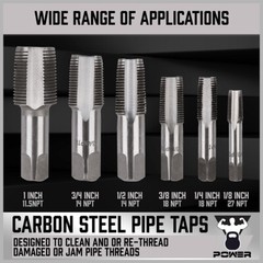 6PC NPT Pipe Tap Set 1/8″ 1/4″ 3/8″ 1/2″ 3/4″ and 1″ With Case Carbon Steel Inch
