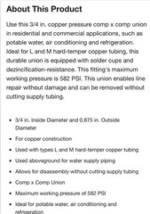 Everbilt C633WHD34, C633W, 3/​4-in.​ Copper Pressure Cup x Cup Union Fitting