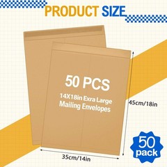 Motipuns 50 Pcs 14” x 18” Extra Large Mailing Envelopes 32lb with Gummed Fl…