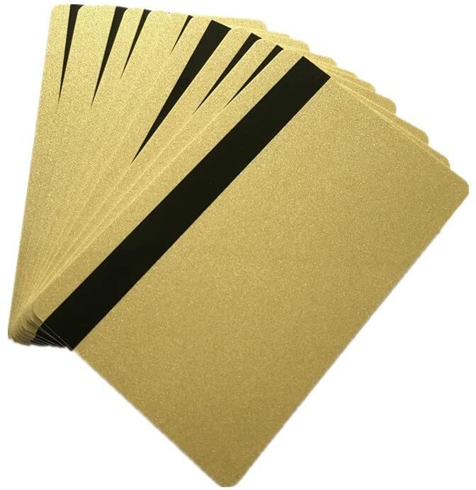100 Premium Graphic Quality Gold PVC w/HiCo 2 Track Cards CR80 30 Mil Standard
