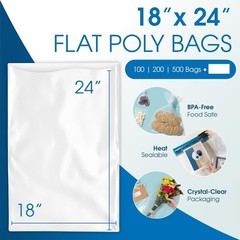 18″x24″ Clear Poly Bags, 100 pcs, 1 Mil Flat Open Top Plastic Packaging