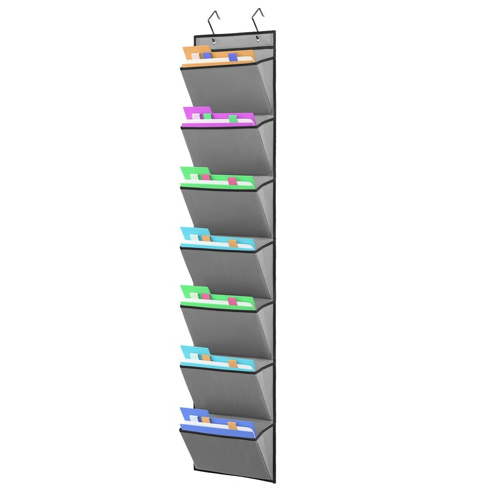 Grey 7 Pockets Wall Mounted File Holder Over Door Hanging Mail Storage Bag