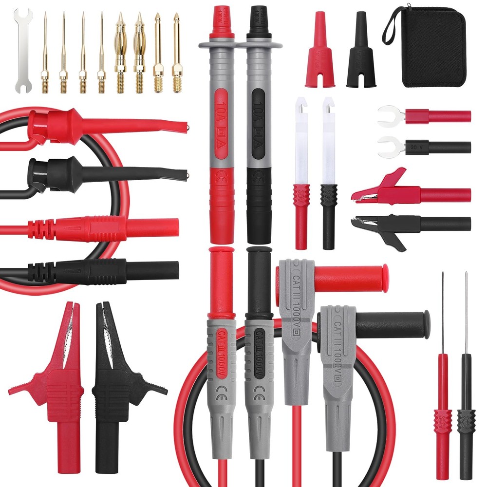 28 Pcs Multimeter Test Leads Kit with Replaceable Gold-Plated Multimeter Prob…