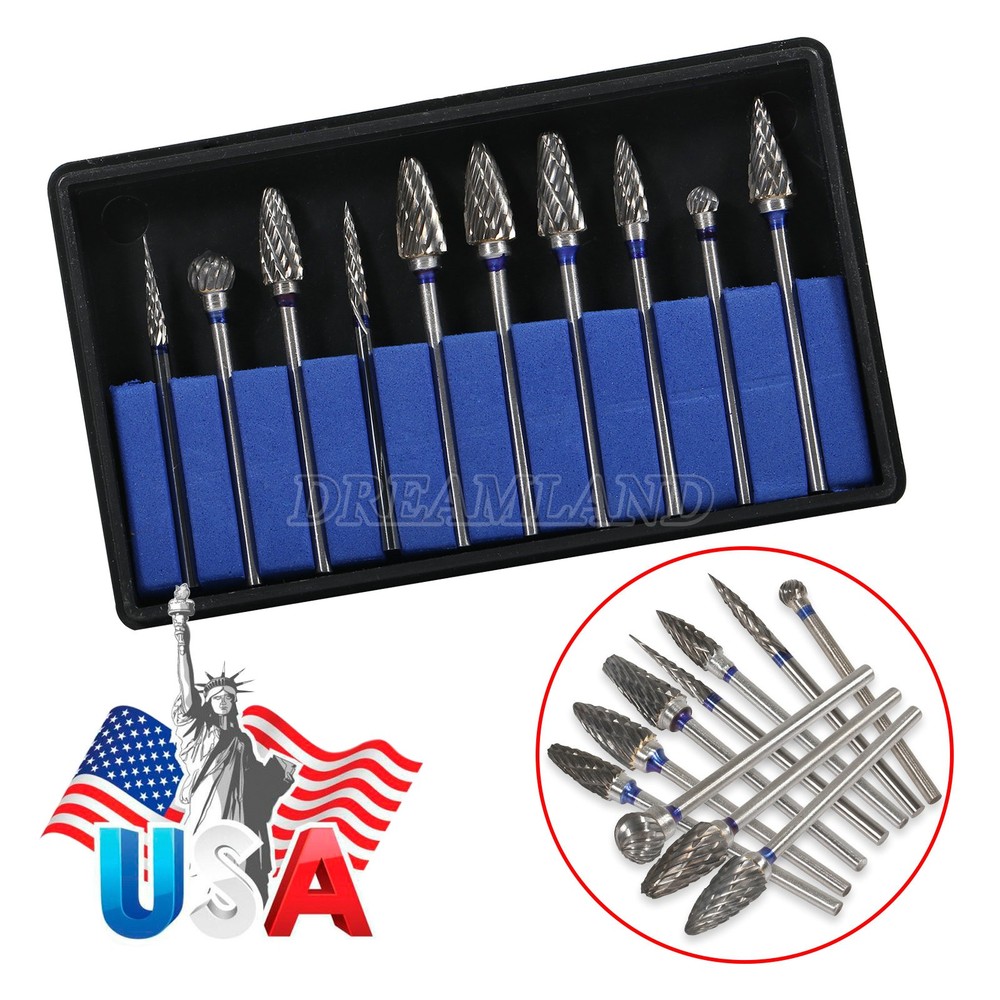 10pcs Tungsten Steel Dental Burs Lab Burrs Tooth Drill For handpiece Polisher