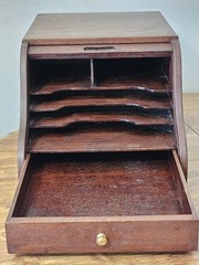 Antique 1900s Wooden Roll Top Tabletop. Secretary Desk Organizer Caddy Fine wood