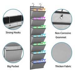 Grey 7 Pockets Wall Mounted File Holder Over Door Hanging Mail Storage Bag