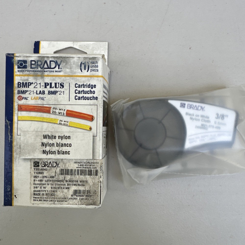 Brady BMP21-Plus M21-375-499 Black On White Nylon Labels 3/8″ x16′ NEW OPEN BOX