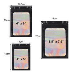 400 pcs Holographic Mylar Foil Bags Smell Proof Resealable Zip Lock Pouch Black