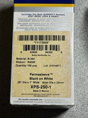 NEW Brady XPS-250-1 Permasleeve PS Wire Markers .25″ x 1″ Black On White (100)