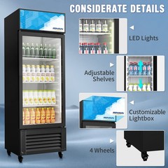 10 Cu.Ft. Commercial One Glass Door Display Upright Beverage Refrigerator Cooler