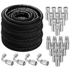 50FT 3/8″ Hydraulic Hose with 16PCS Hydraulic Hose Fittings, 2-Wire Braided Tube