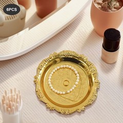 6PCS Vintage Snack Plates 10cm/3.94in Round Restaurant Serving Trays Set Gold