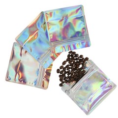 Multi-Sizes Glossy Square Double side Holographic Stand Up Foil Bag Resealable