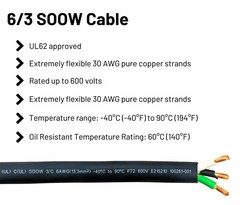 WindyNation 6/3 6 AWG SOOW SO Cable Cord Wire – 6 Gauge 3 Conductor 600V