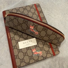 Gucci GG Supreme Monogram Notebook with Illustrated Cat & Pencil Case!