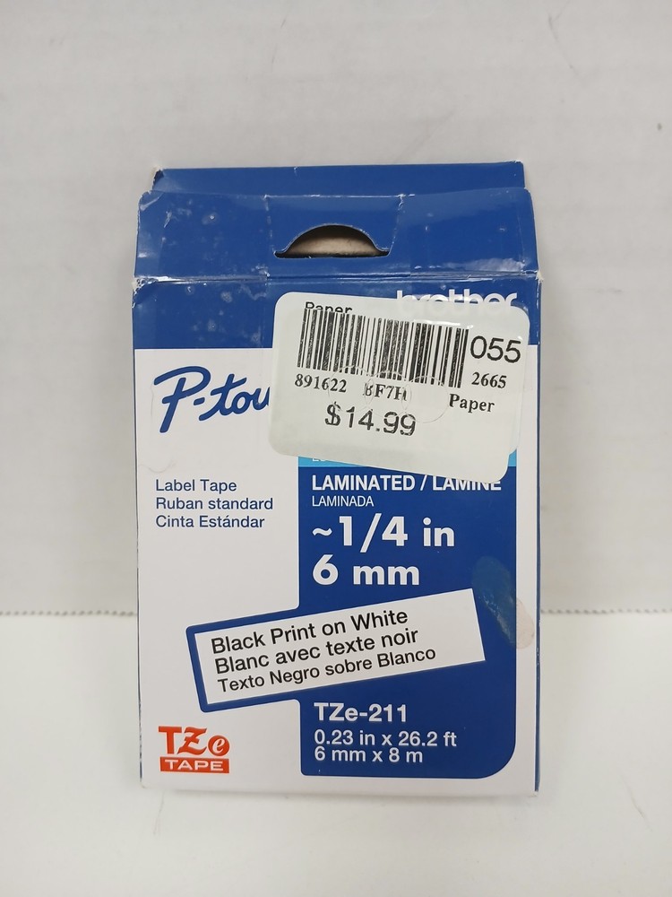 Brother TZe-211 6mm (~1/4in) White Laminated Label Tape