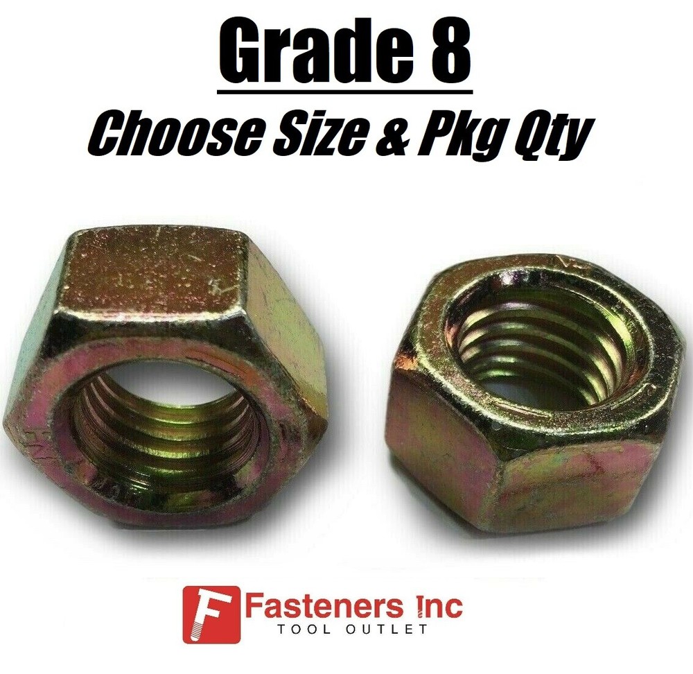 Zinc Plated Grade 8 Steel Hex Nuts Yellow Finished Nuts – 1/4″ to 2-1/2″
