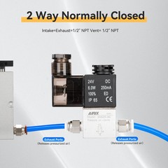 2V025-08 Pneumatic Solenoid Valve DC12V, 2 Way Normally Closed, 1/4″ NPT, Pil…