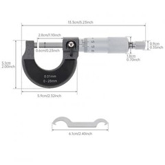Industrial Grade Outside Micrometer, Measuring Range 0-25 mm Accuracy 0.01 mm