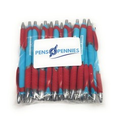 30ct Bulk Lot RED & BLUE Misprint Retractable Click Pens: Rubber Grip