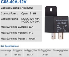 Compact 4-Pin SPST Relay 12V 40A – Ideal for Your Vehicle, 2 Relays Included