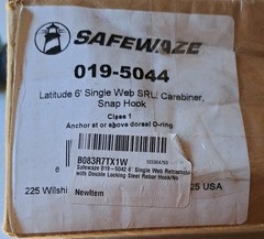 Safewaze #019-5044 Latitude 6′ Single Web SRL Carabiner, Snap Hook New