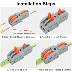 50pcs Lever Wire Connectors 1 in 2 Out Splicing Compact Splitter Terminal Block