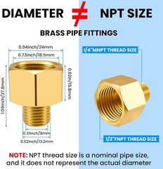 Brass Hose Pipe Fitting Reducer 1/4 Male To 1/2 Female Npt Adapter 80 Characters
