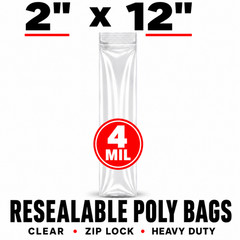 2″ x 12″ Clear Reclosable Poly Bags 4 Mil Zip Lock Plastic Bags Choose Quantity