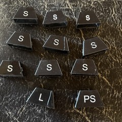 Black Size Tags For Clear Hangers 9 Small, 1 PS and 1 Large