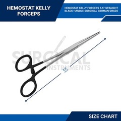 BLACK – 6 Pcs Kelly Hemostat Forceps 5.5″ Straight Surgical Dental German Grade