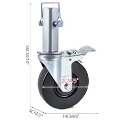 5″ Scaffolding Casters Hard Rubber Wheels w/ Lock Brake 1.25″ Square Shank 4 PCS